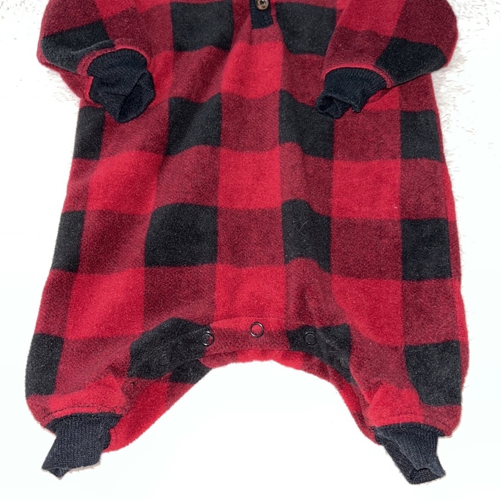 George fuzzy hooded footie sleeper plaid red and black - Picture 3 of 4